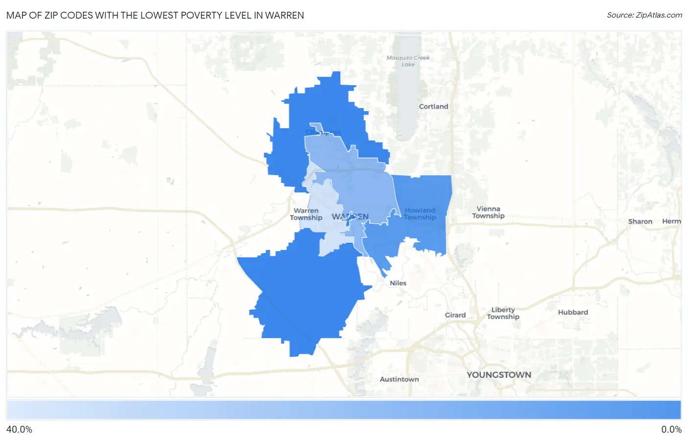 Zip Codes with the Lowest Poverty Level in Warren Map