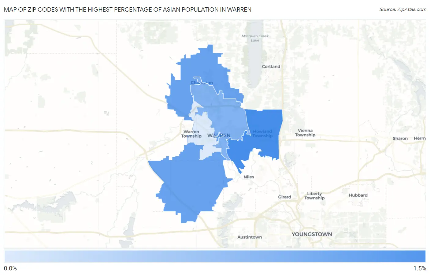 Zip Codes with the Highest Percentage of Asian Population in Warren Map