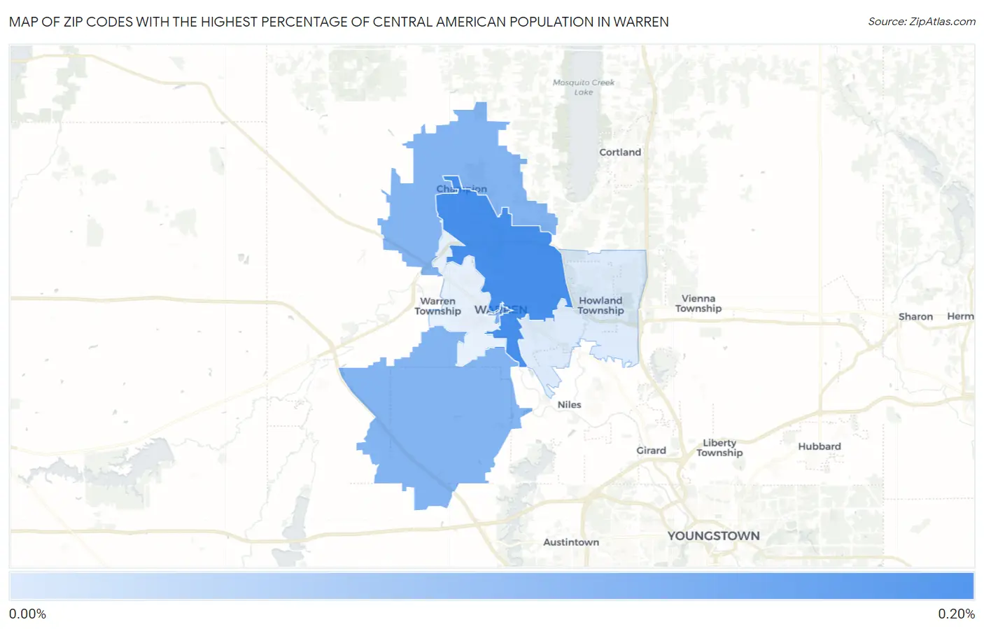 Zip Codes with the Highest Percentage of Central American Population in Warren Map
