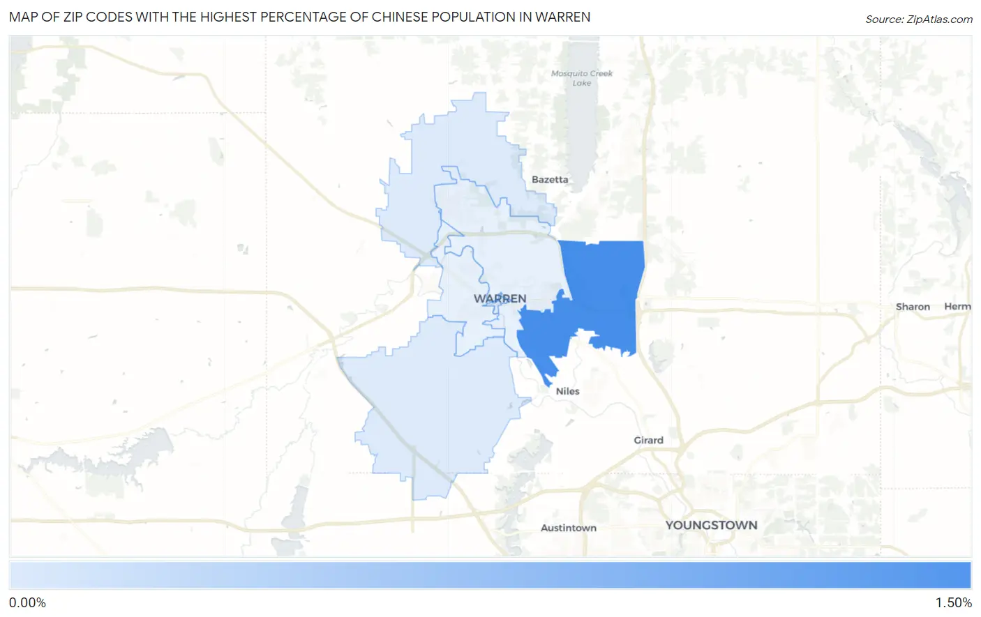 Zip Codes with the Highest Percentage of Chinese Population in Warren Map