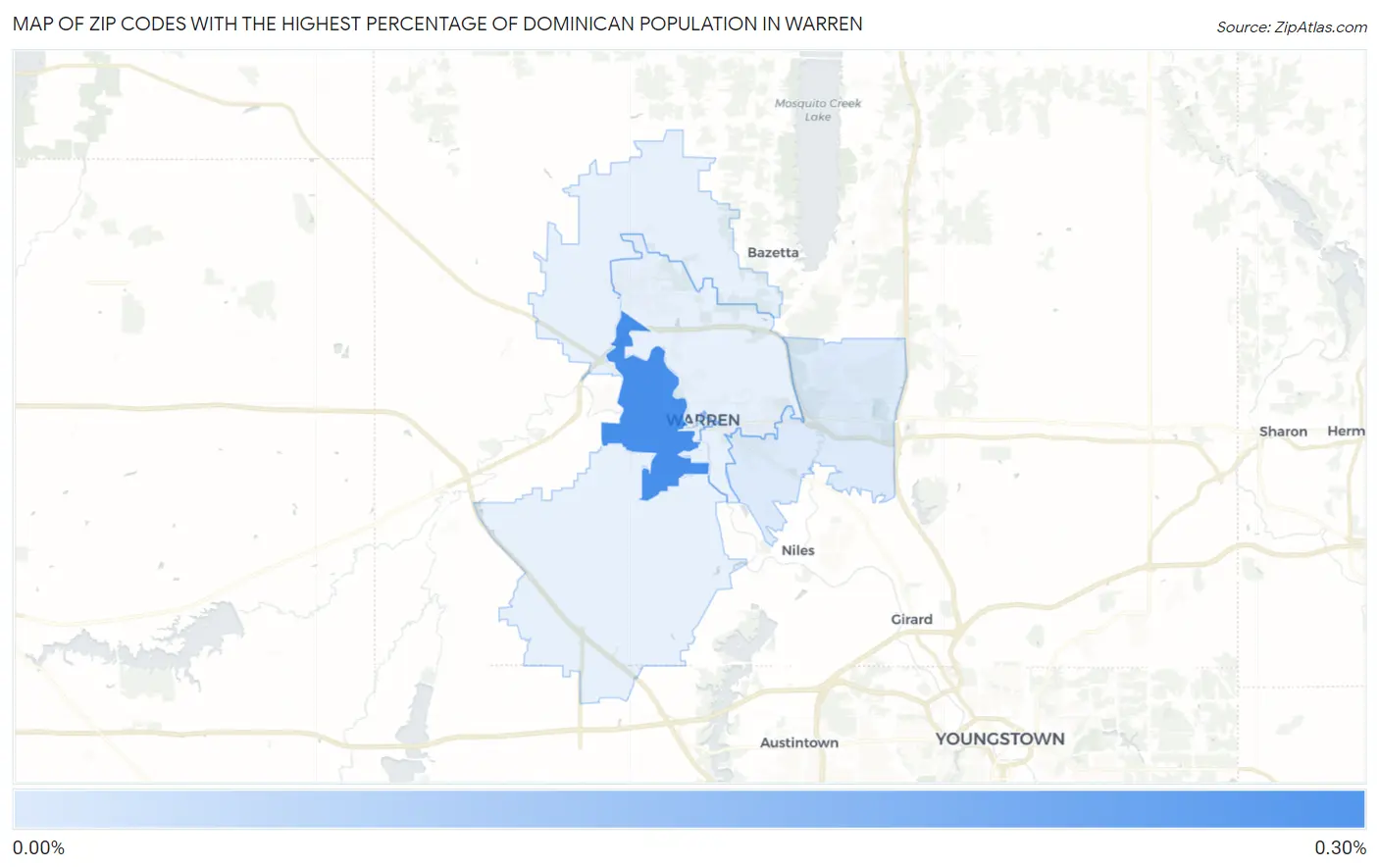 Zip Codes with the Highest Percentage of Dominican Population in Warren Map