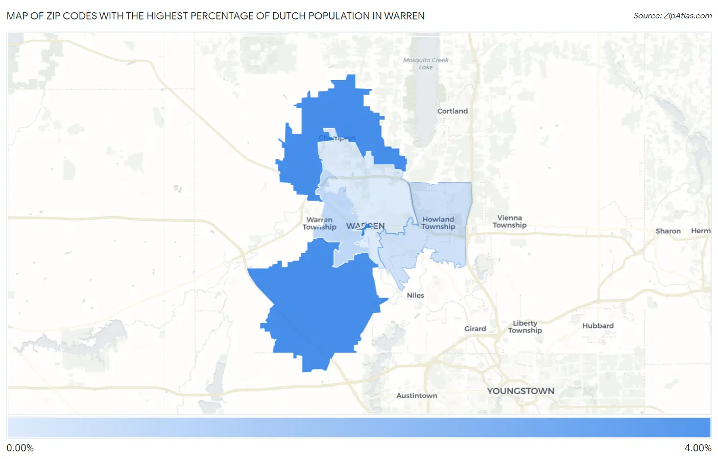 Zip Codes with the Highest Percentage of Dutch Population in Warren Map