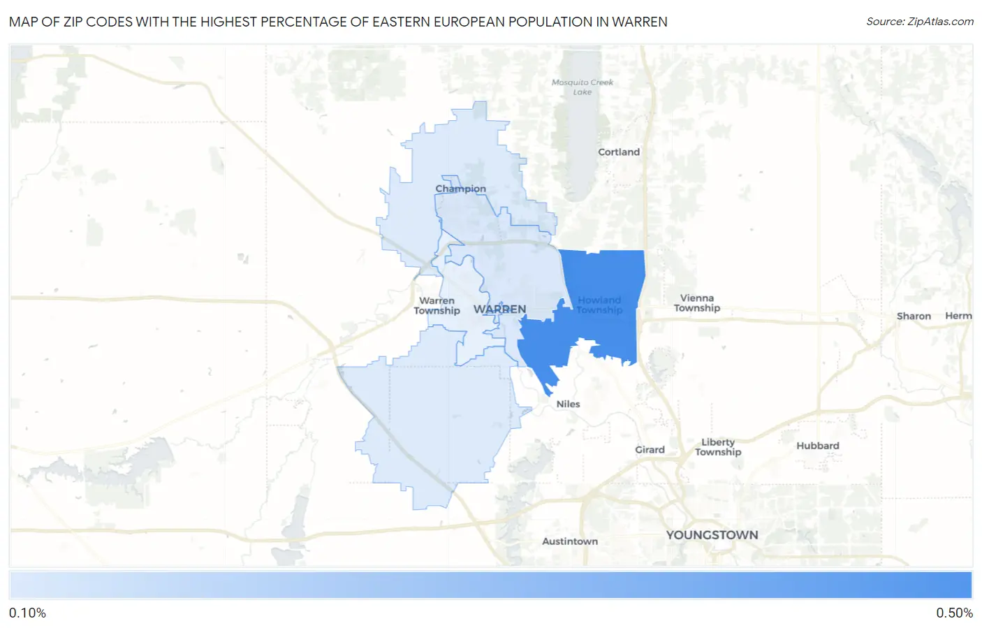 Zip Codes with the Highest Percentage of Eastern European Population in Warren Map