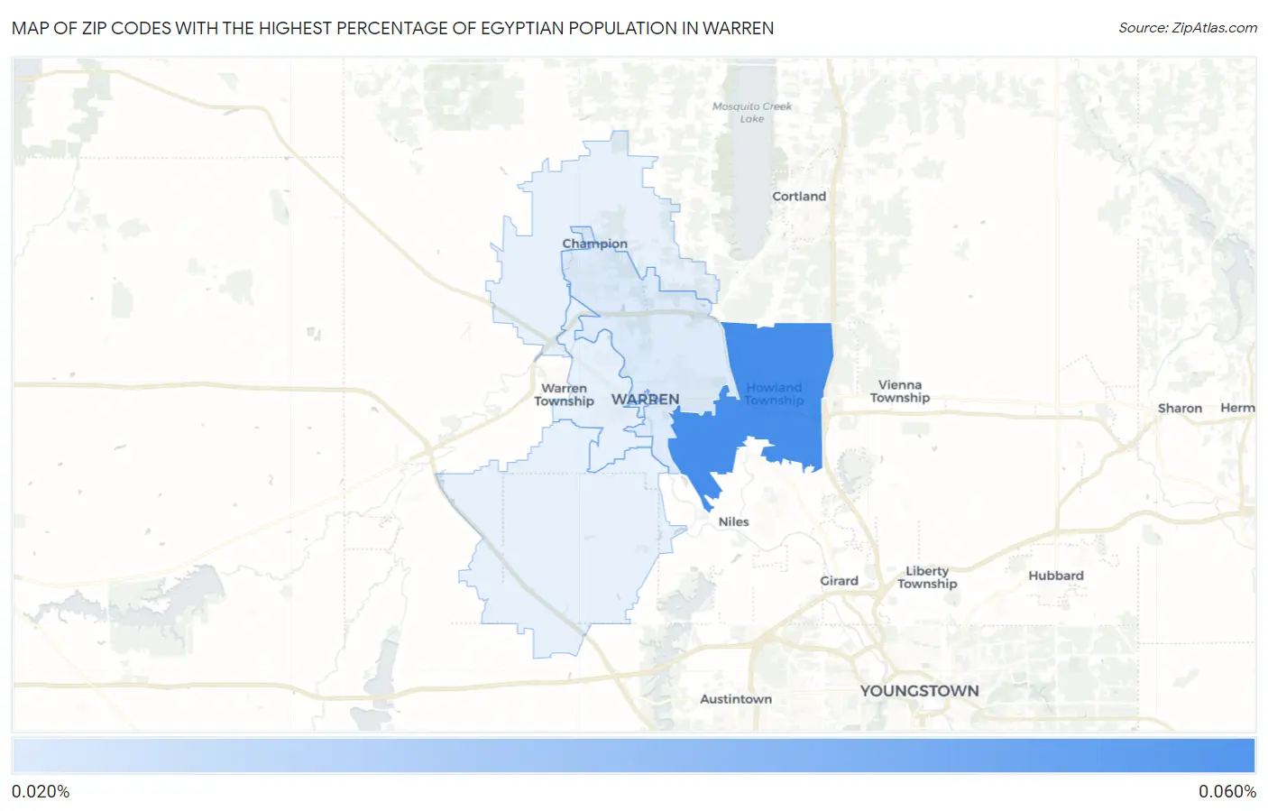 Zip Codes with the Highest Percentage of Egyptian Population in Warren Map