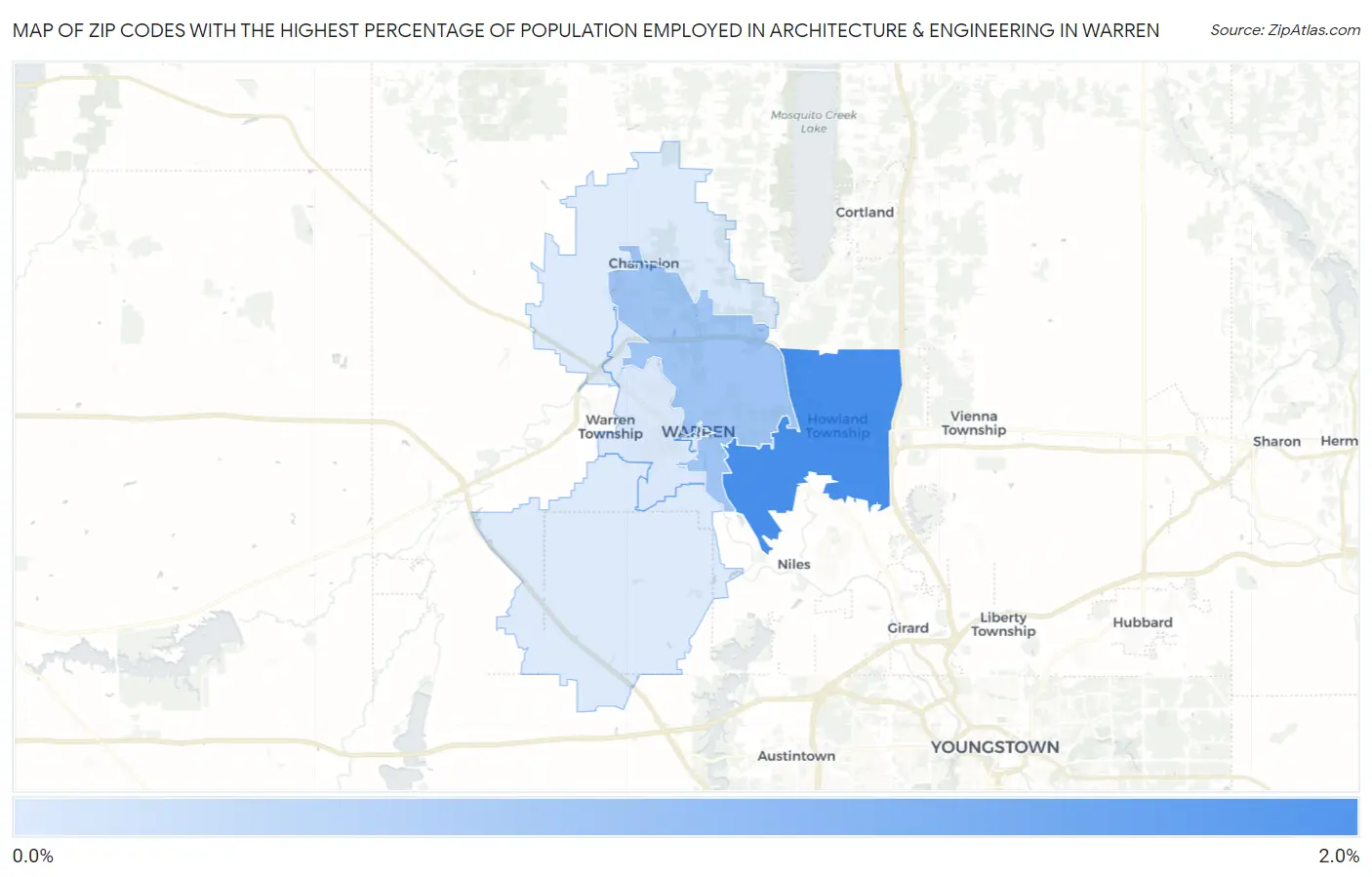 Zip Codes with the Highest Percentage of Population Employed in Architecture & Engineering in Warren Map