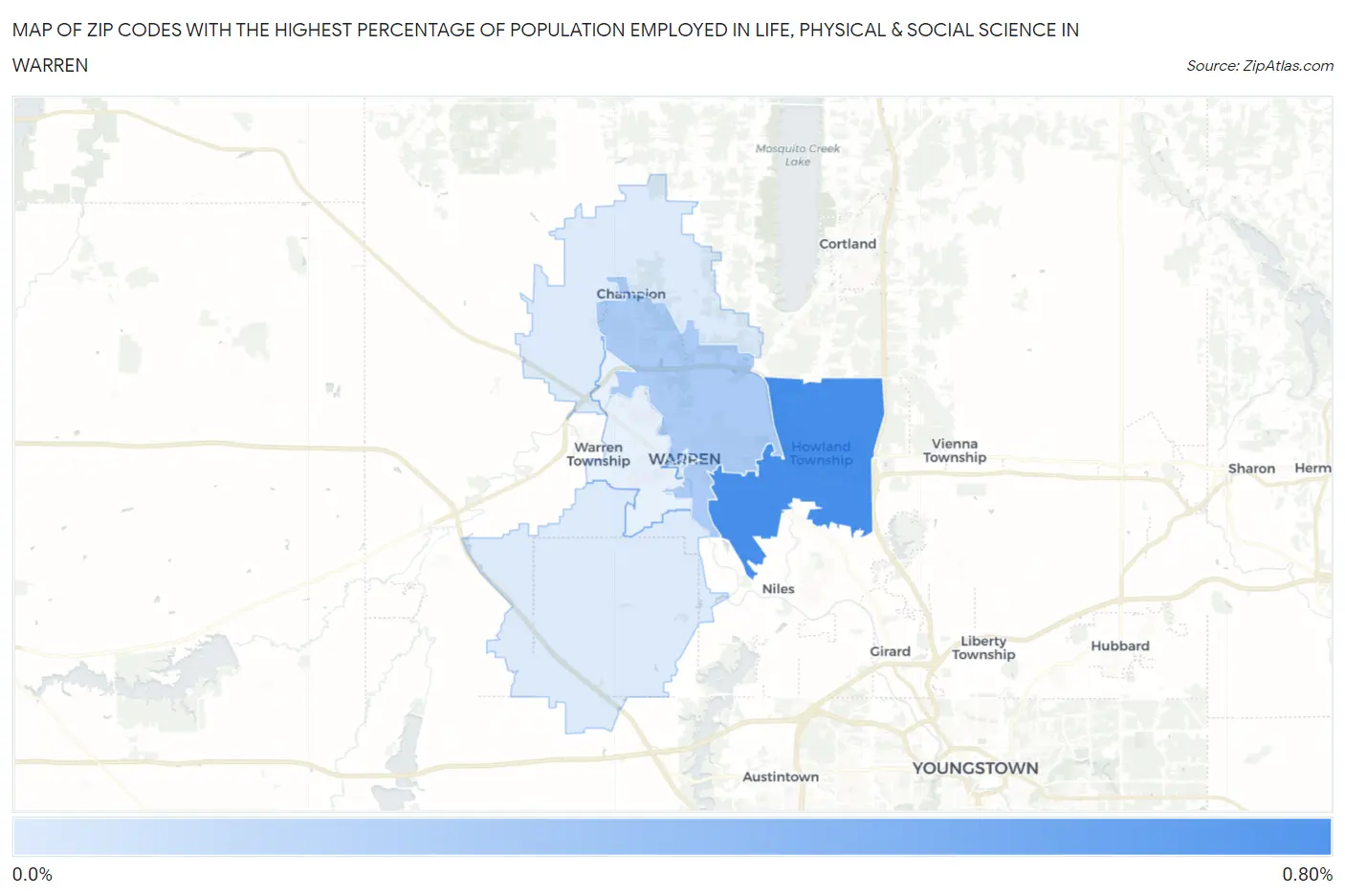 Zip Codes with the Highest Percentage of Population Employed in Life, Physical & Social Science in Warren Map