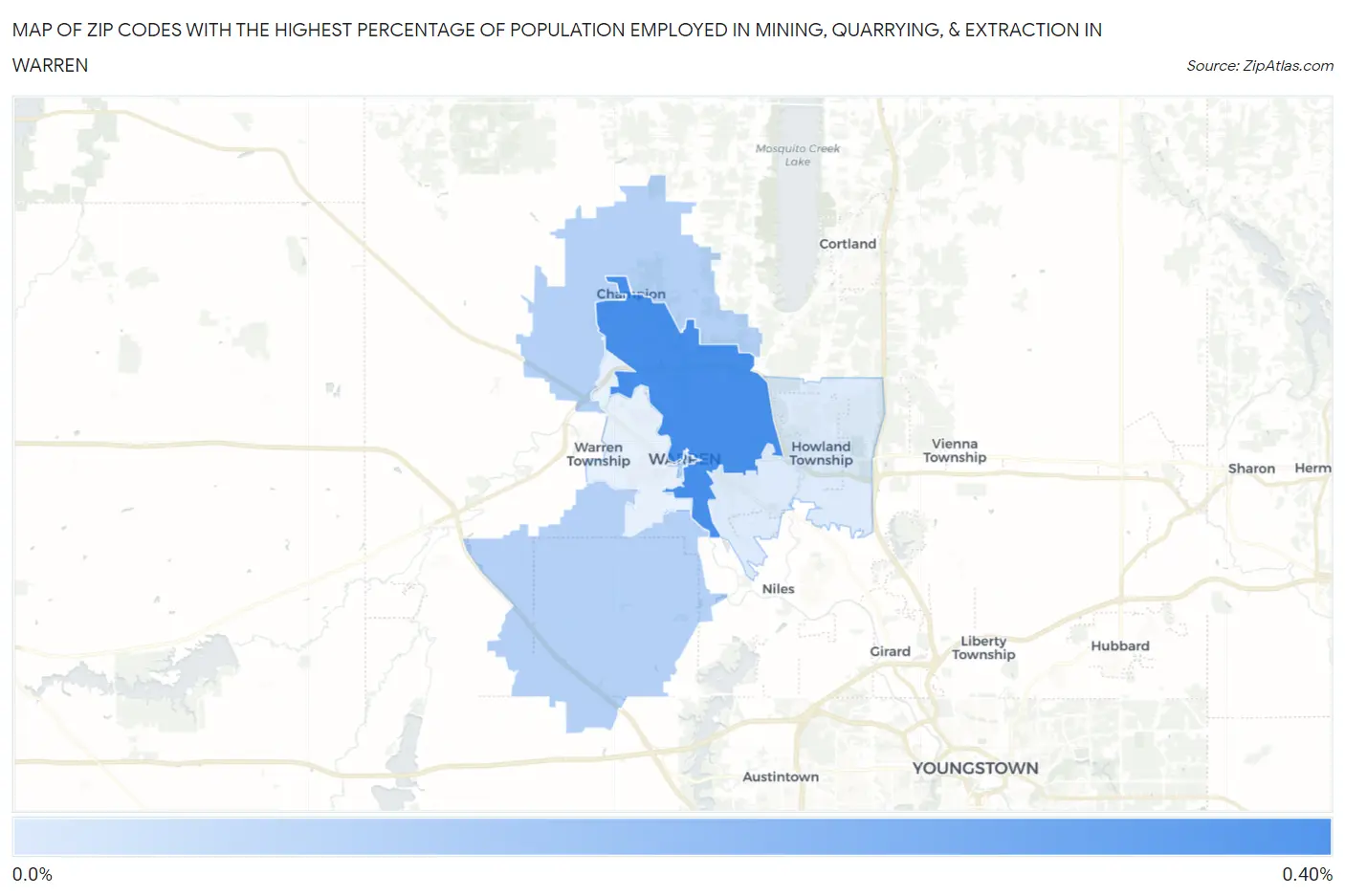 Zip Codes with the Highest Percentage of Population Employed in Mining, Quarrying, & Extraction in Warren Map