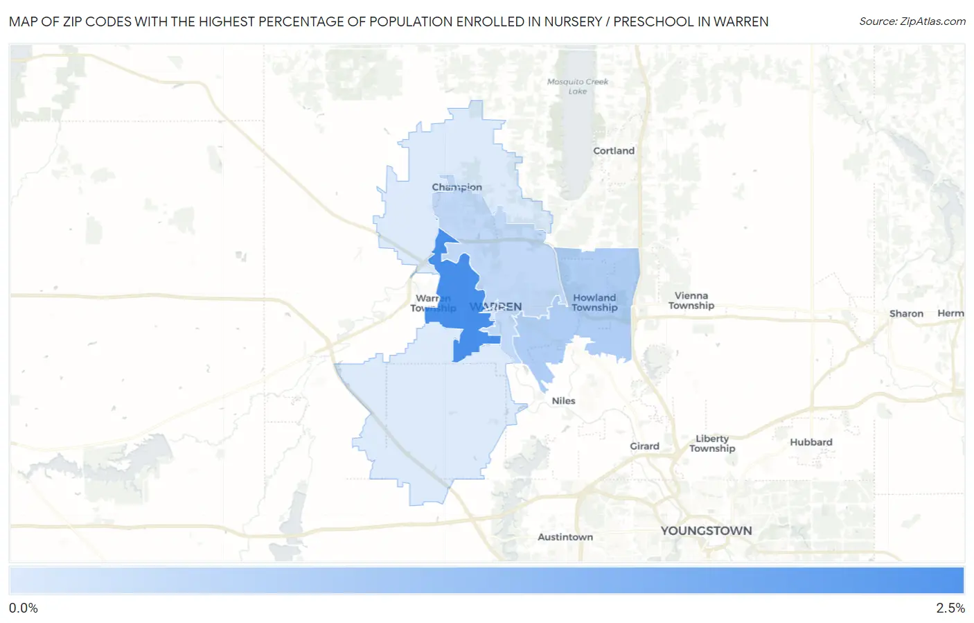 Zip Codes with the Highest Percentage of Population Enrolled in Nursery / Preschool in Warren Map