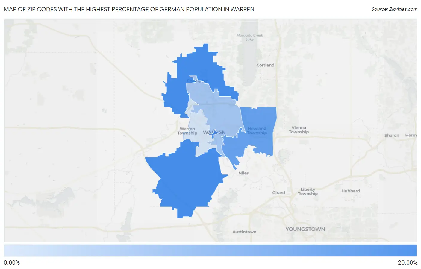Zip Codes with the Highest Percentage of German Population in Warren Map