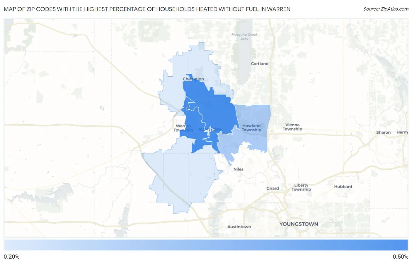 Zip Codes with the Highest Percentage of Households Heated without Fuel in Warren Map