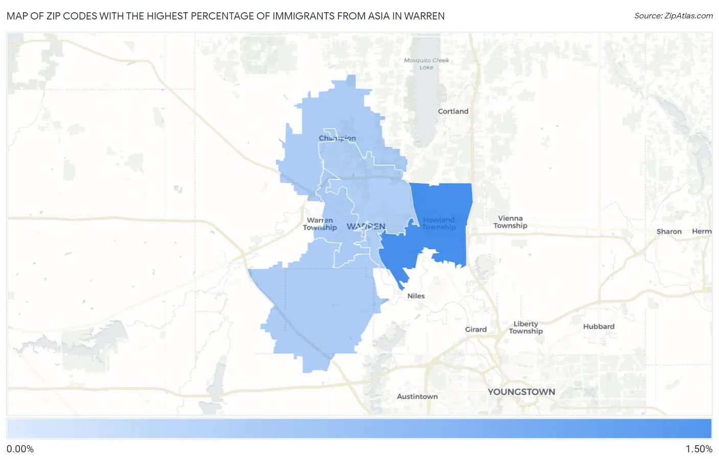 Zip Codes with the Highest Percentage of Immigrants from Asia in Warren Map