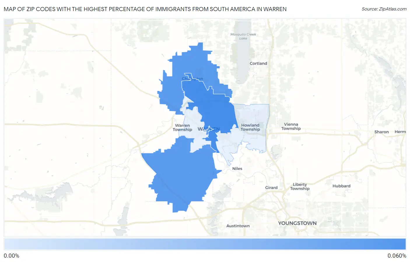 Zip Codes with the Highest Percentage of Immigrants from South America in Warren Map