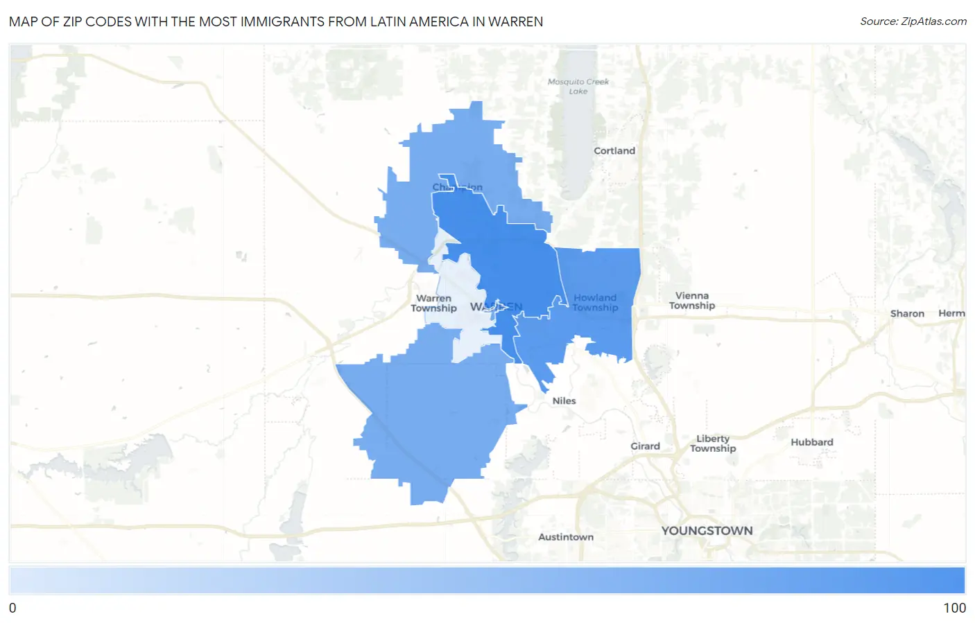 Zip Codes with the Most Immigrants from Latin America in Warren Map