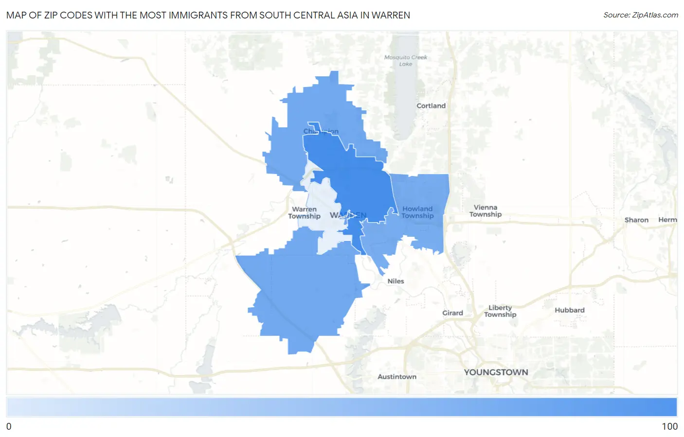 Zip Codes with the Most Immigrants from South Central Asia in Warren Map