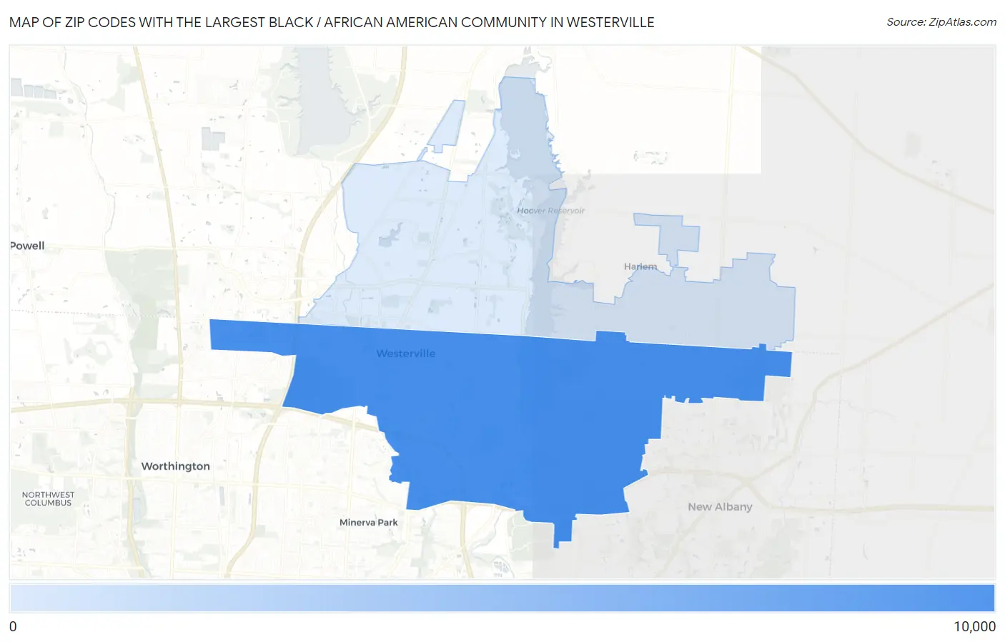 Zip Codes with the Largest Black / African American Community in Westerville Map