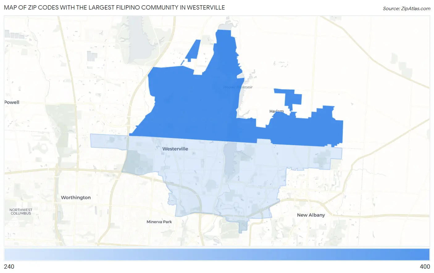 Zip Codes with the Largest Filipino Community in Westerville Map