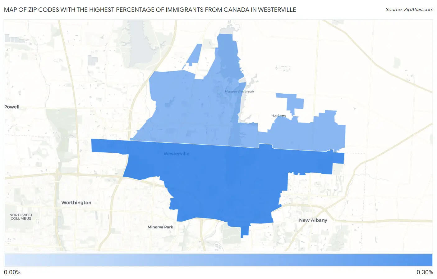 Zip Codes with the Highest Percentage of Immigrants from Canada in Westerville Map