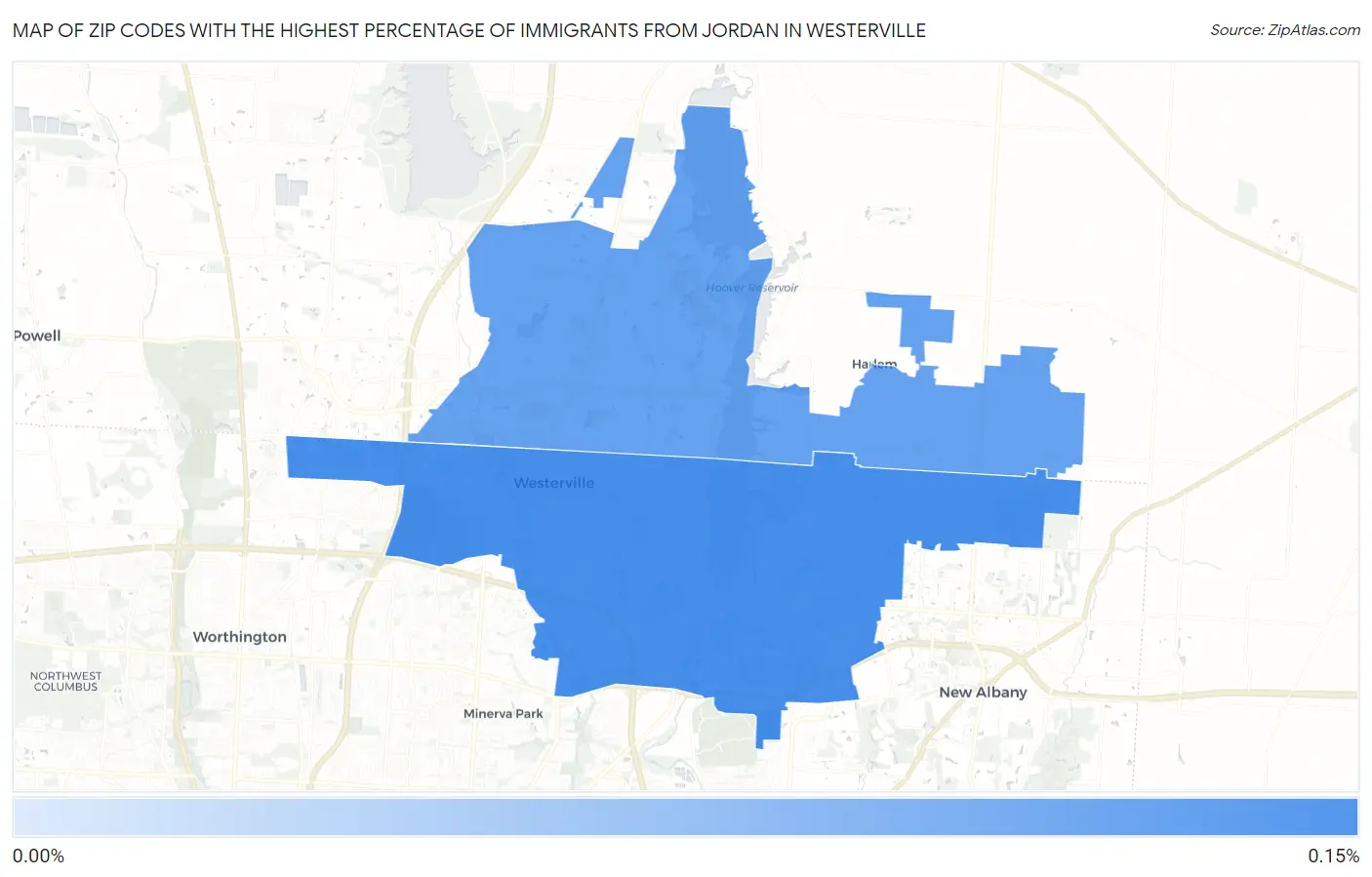 Zip Codes with the Highest Percentage of Immigrants from Jordan in Westerville Map
