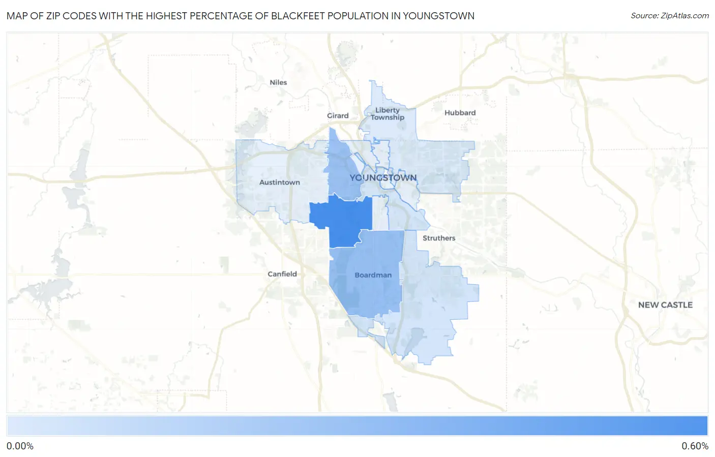 Zip Codes with the Highest Percentage of Blackfeet Population in Youngstown Map