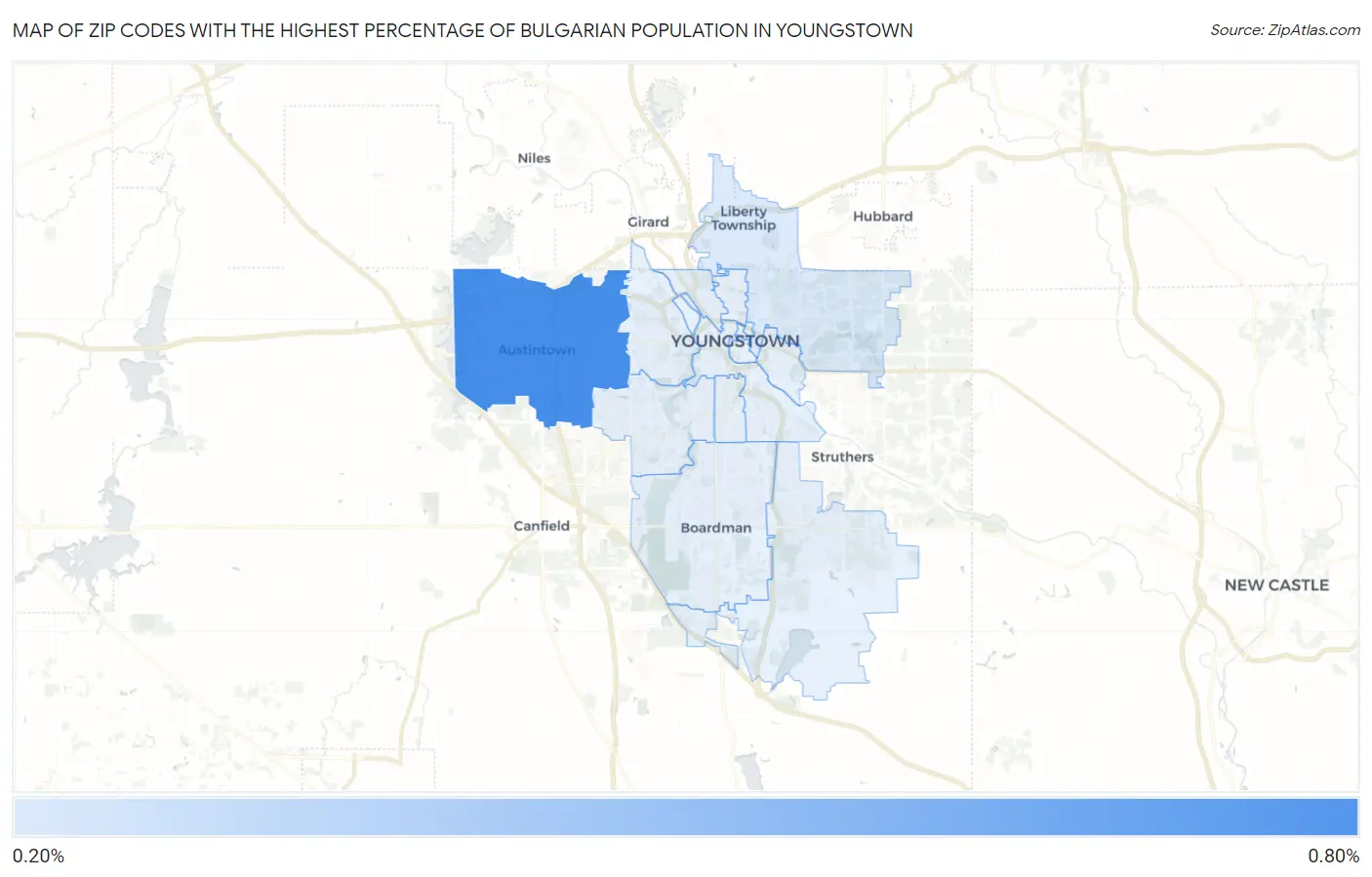 Zip Codes with the Highest Percentage of Bulgarian Population in Youngstown Map