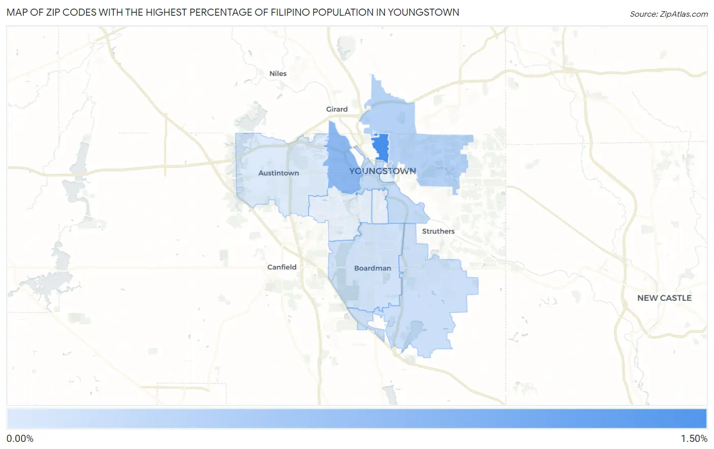 Zip Codes with the Highest Percentage of Filipino Population in Youngstown Map