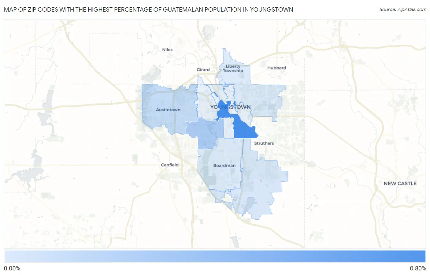 Zip Codes with the Highest Percentage of Guatemalan Population in Youngstown Map