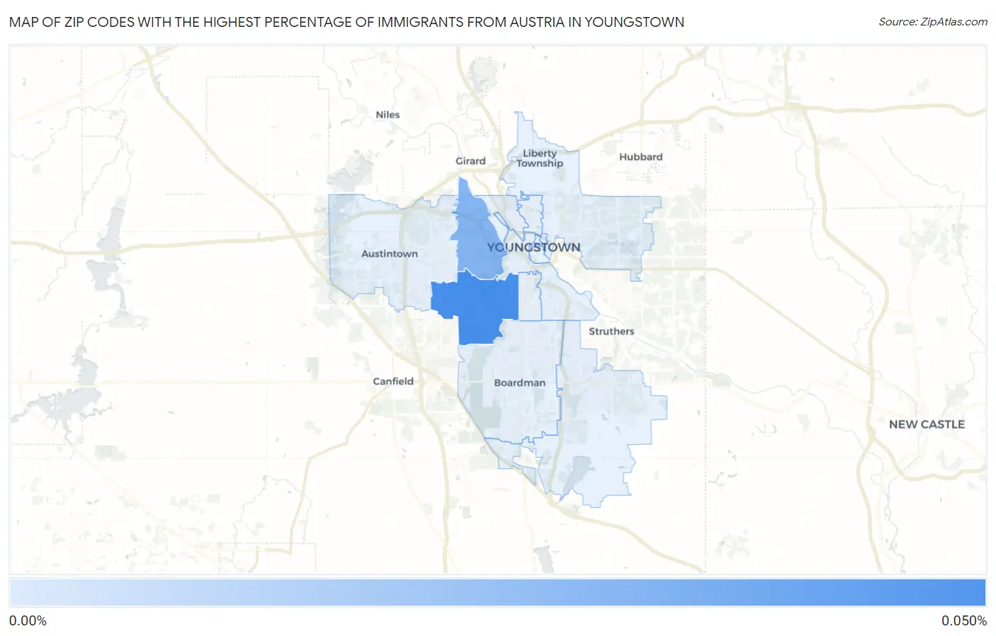 Zip Codes with the Highest Percentage of Immigrants from Austria in Youngstown Map