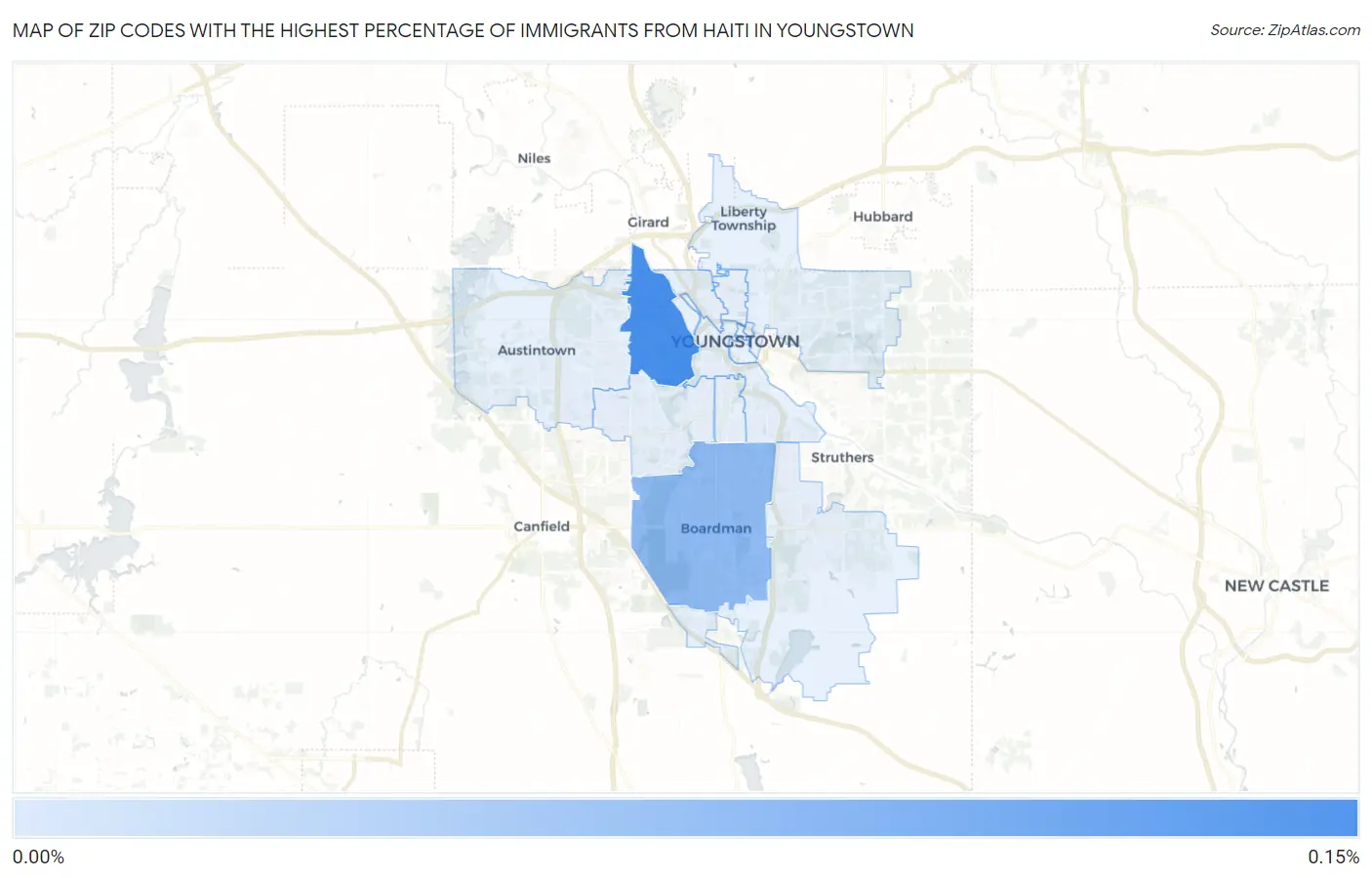 Zip Codes with the Highest Percentage of Immigrants from Haiti in Youngstown Map