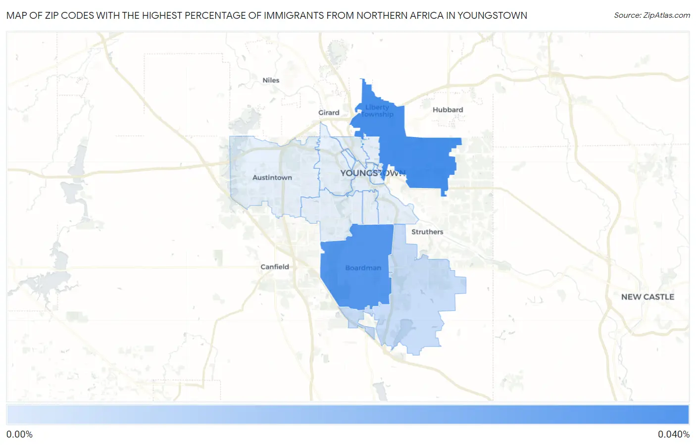 Zip Codes with the Highest Percentage of Immigrants from Northern Africa in Youngstown Map