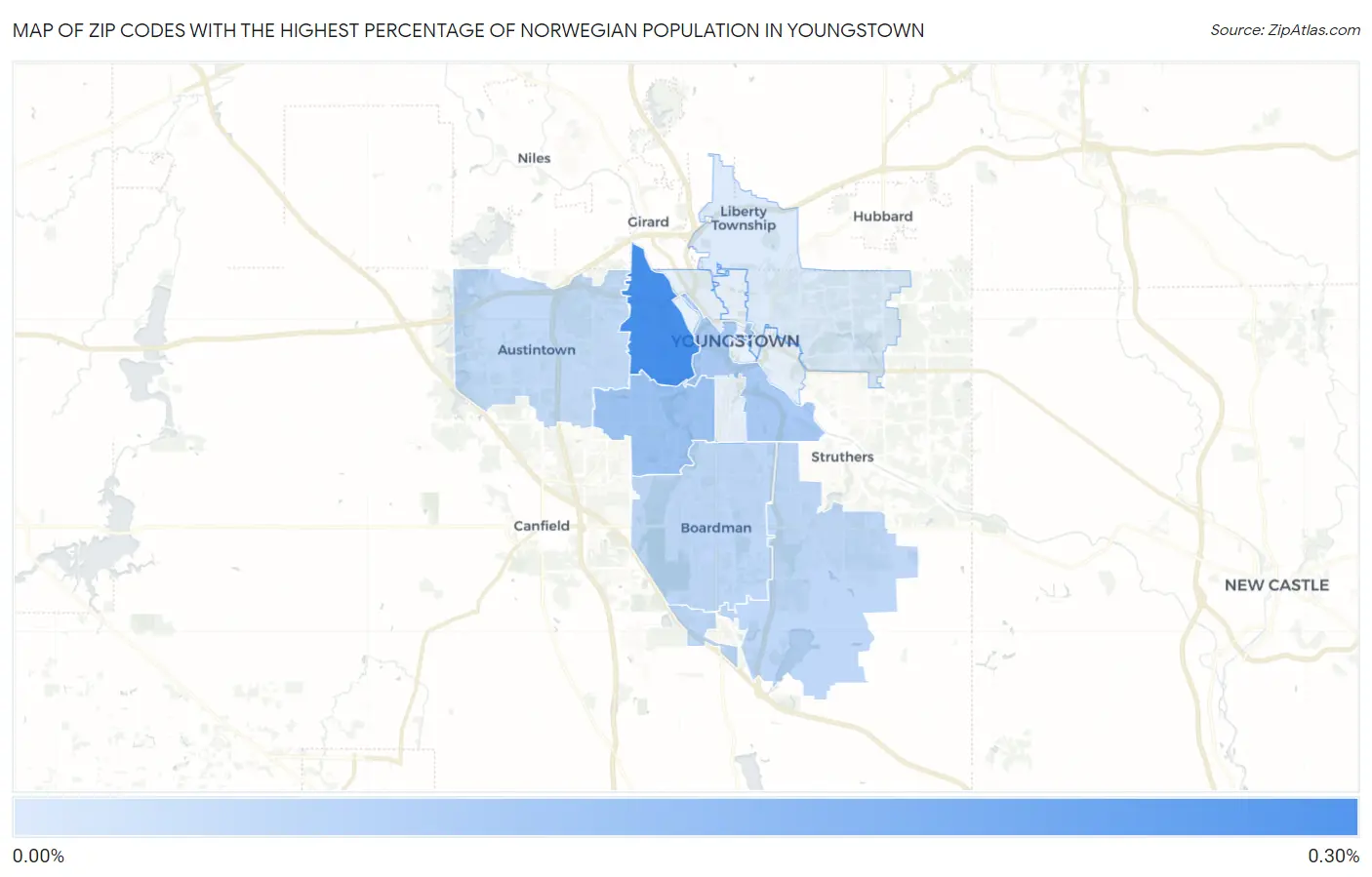 Zip Codes with the Highest Percentage of Norwegian Population in Youngstown Map