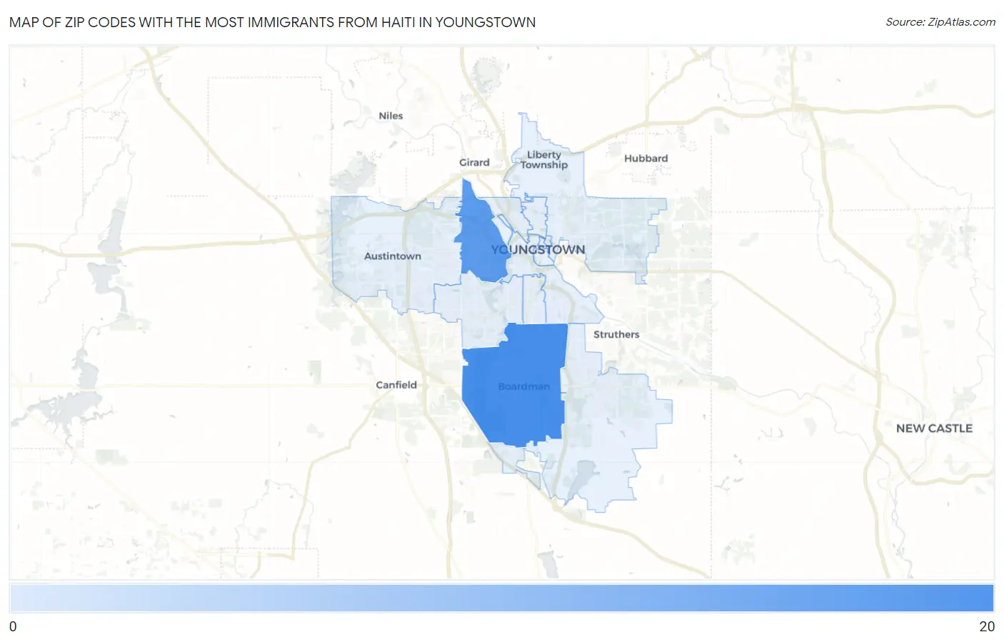 Zip Codes with the Most Immigrants from Haiti in Youngstown Map
