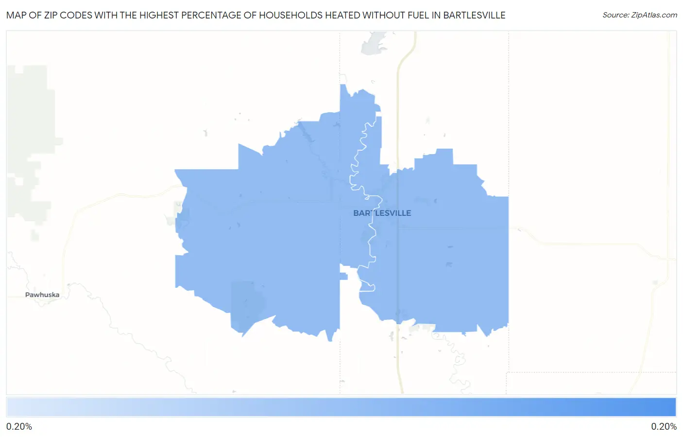Zip Codes with the Highest Percentage of Households Heated without Fuel in Bartlesville Map