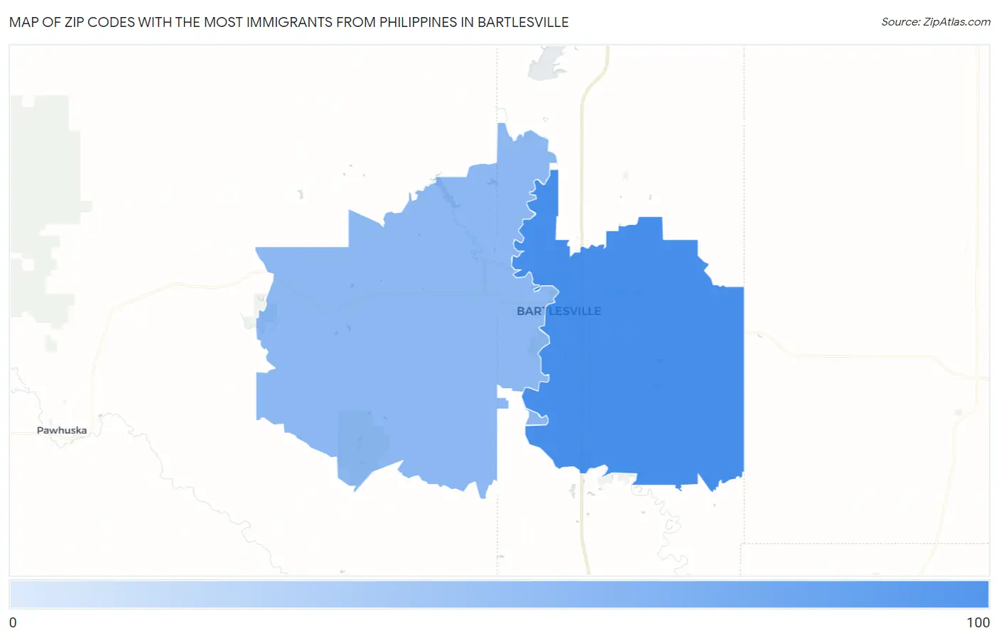 Zip Codes with the Most Immigrants from Philippines in Bartlesville Map