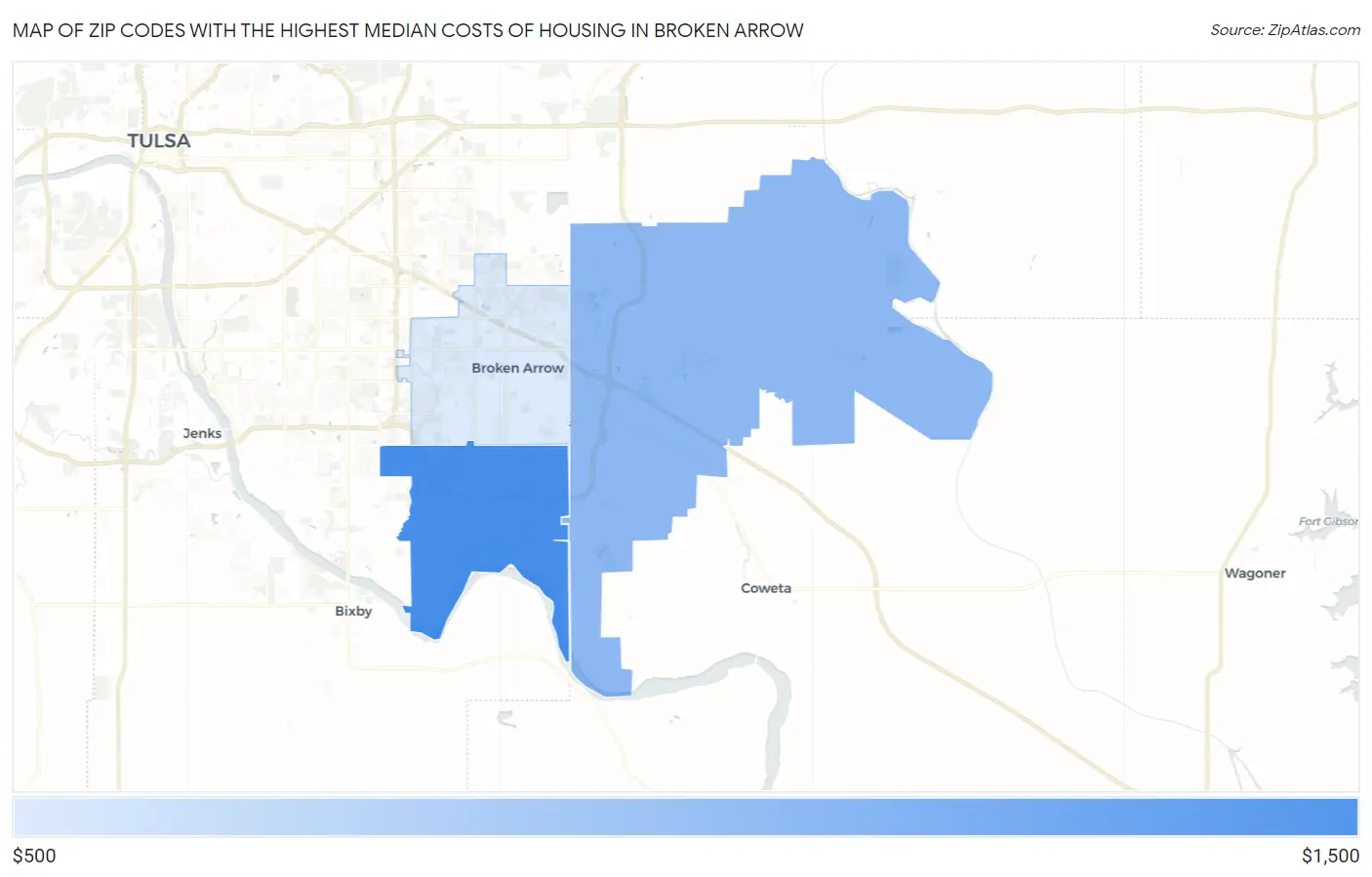 Zip Codes with the Highest Median Costs of Housing in Broken Arrow Map