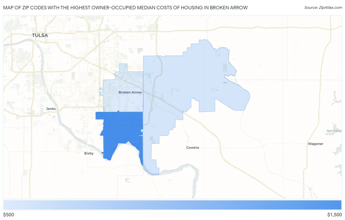 Zip Codes with the Highest Owner-Occupied Median Costs of Housing in Broken Arrow Map