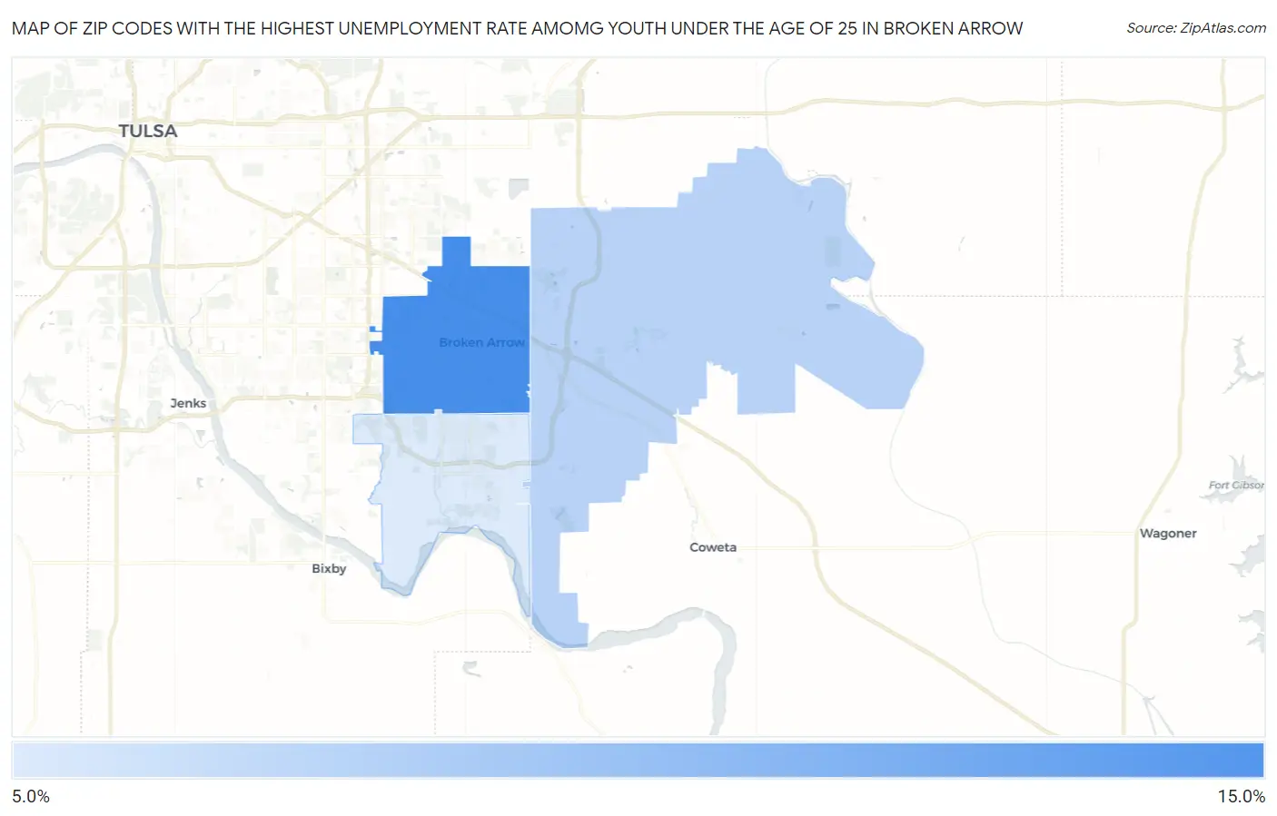 Zip Codes with the Highest Unemployment Rate Amomg Youth Under the Age of 25 in Broken Arrow Map