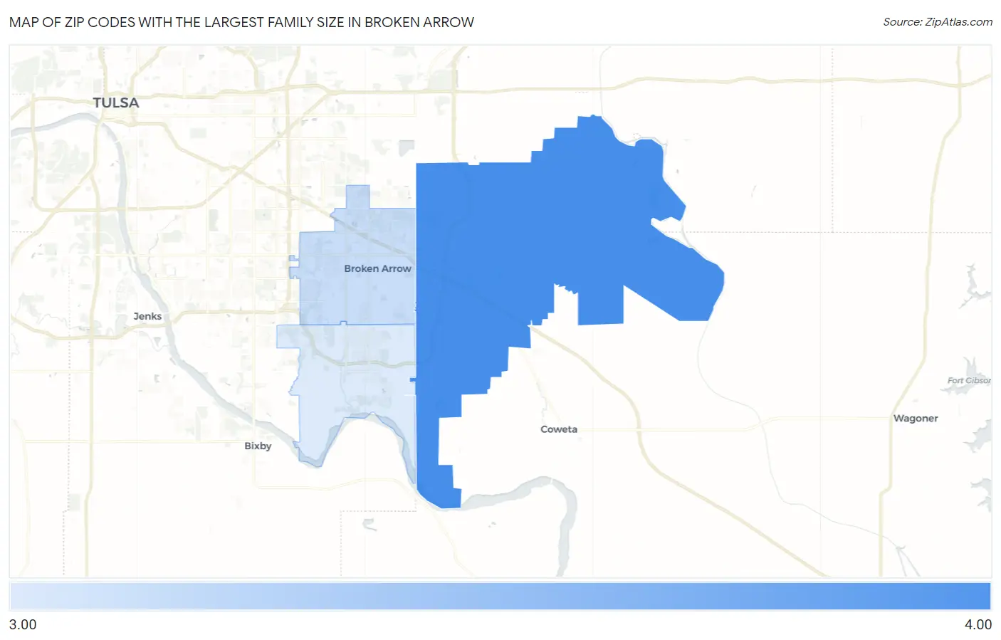 Zip Codes with the Largest Family Size in Broken Arrow Map