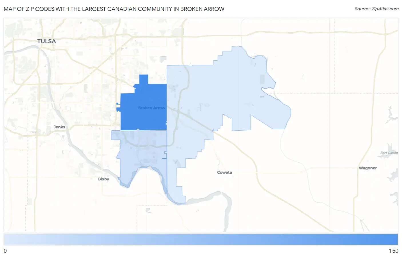 Zip Codes with the Largest Canadian Community in Broken Arrow Map