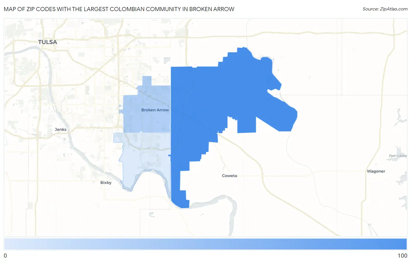 Zip Codes with the Largest Colombian Community in Broken Arrow Map