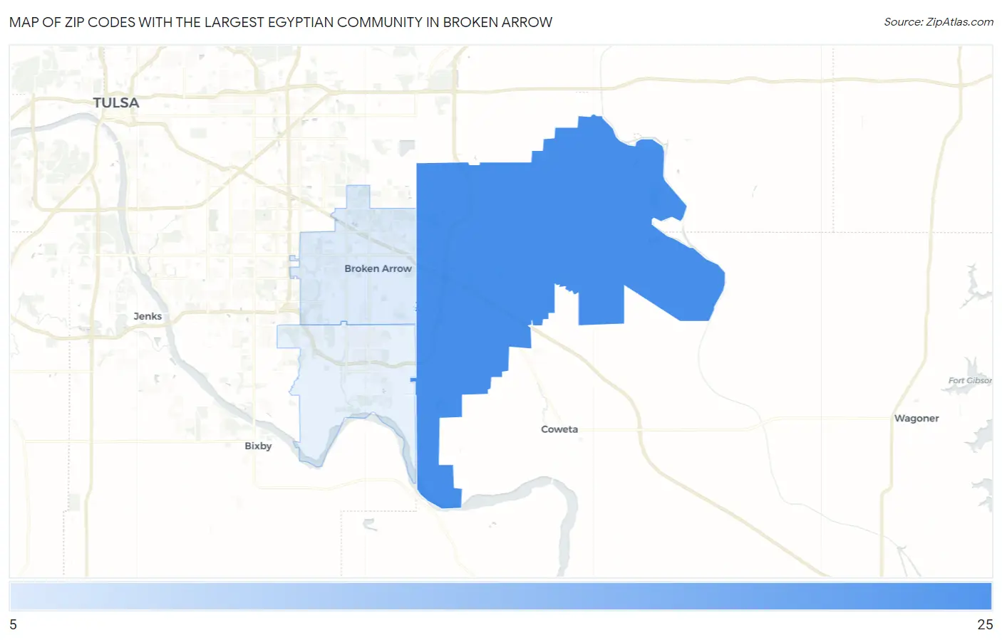 Zip Codes with the Largest Egyptian Community in Broken Arrow Map