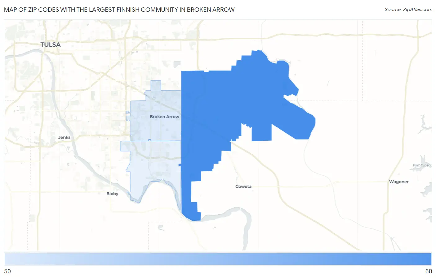 Zip Codes with the Largest Finnish Community in Broken Arrow Map