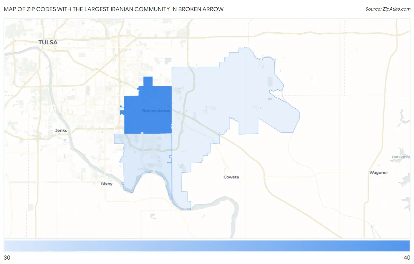 Zip Codes with the Largest Iranian Community in Broken Arrow Map