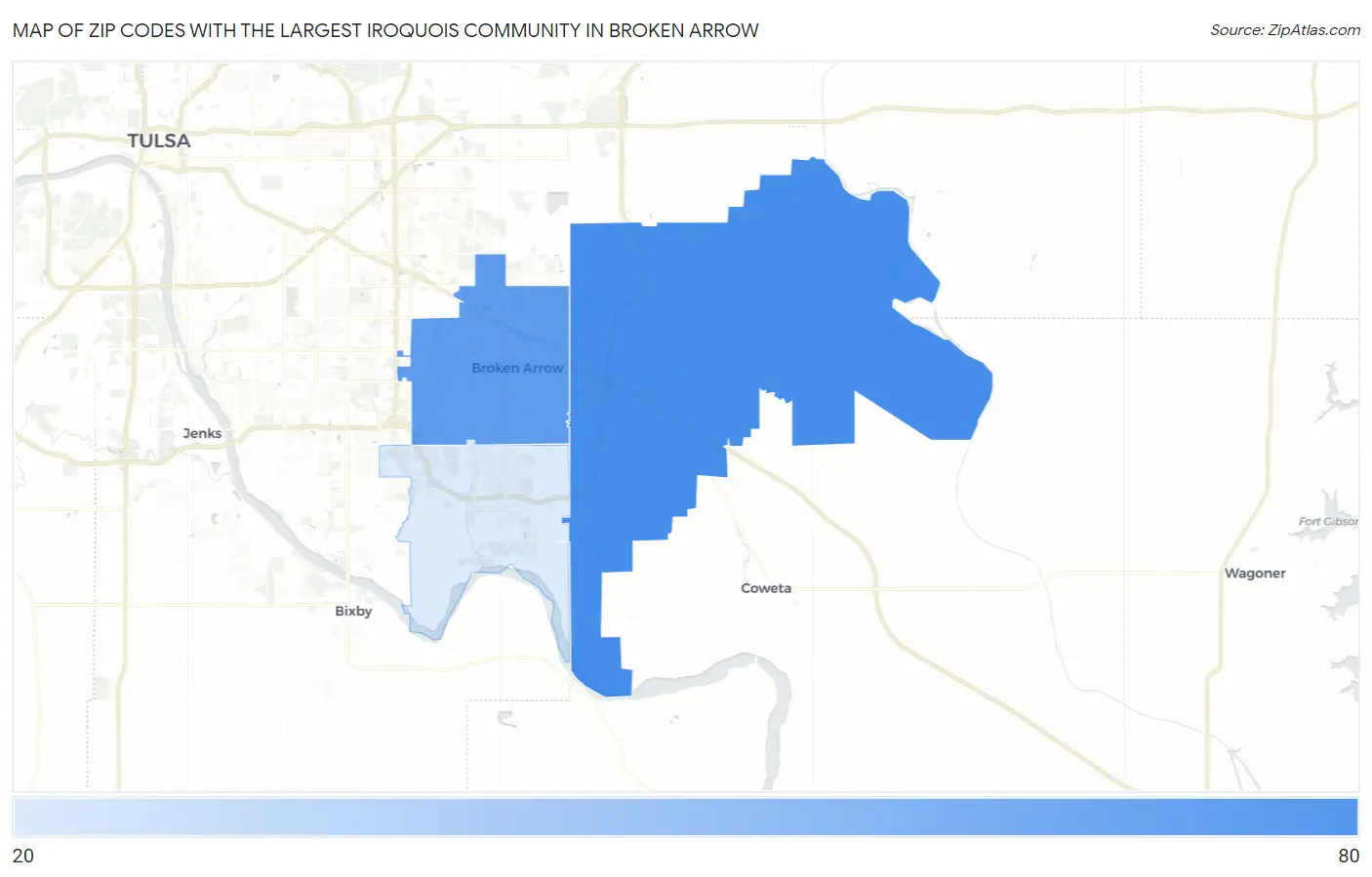 Zip Codes with the Largest Iroquois Community in Broken Arrow Map