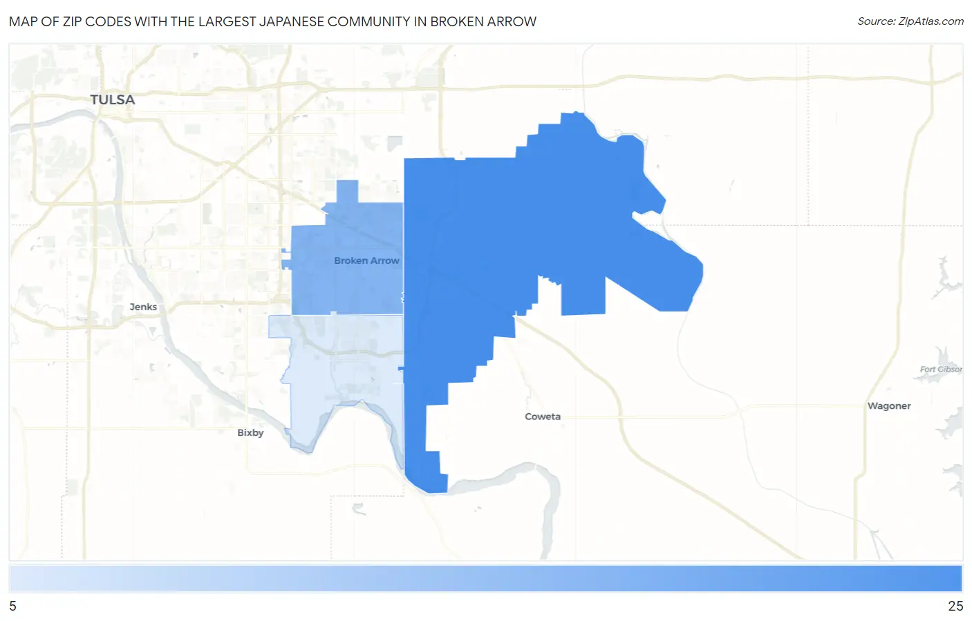 Zip Codes with the Largest Japanese Community in Broken Arrow Map