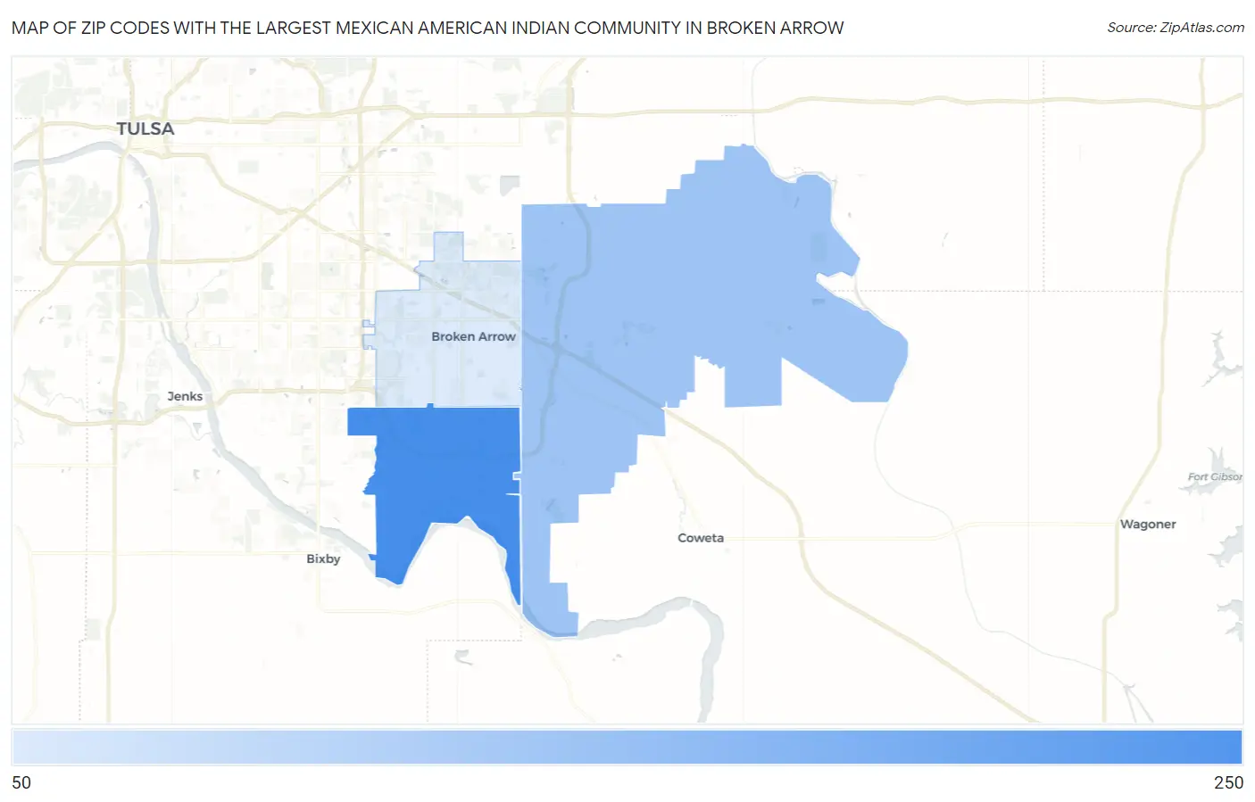 Zip Codes with the Largest Mexican American Indian Community in Broken Arrow Map