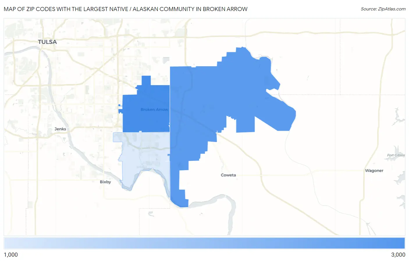 Zip Codes with the Largest Native / Alaskan Community in Broken Arrow Map