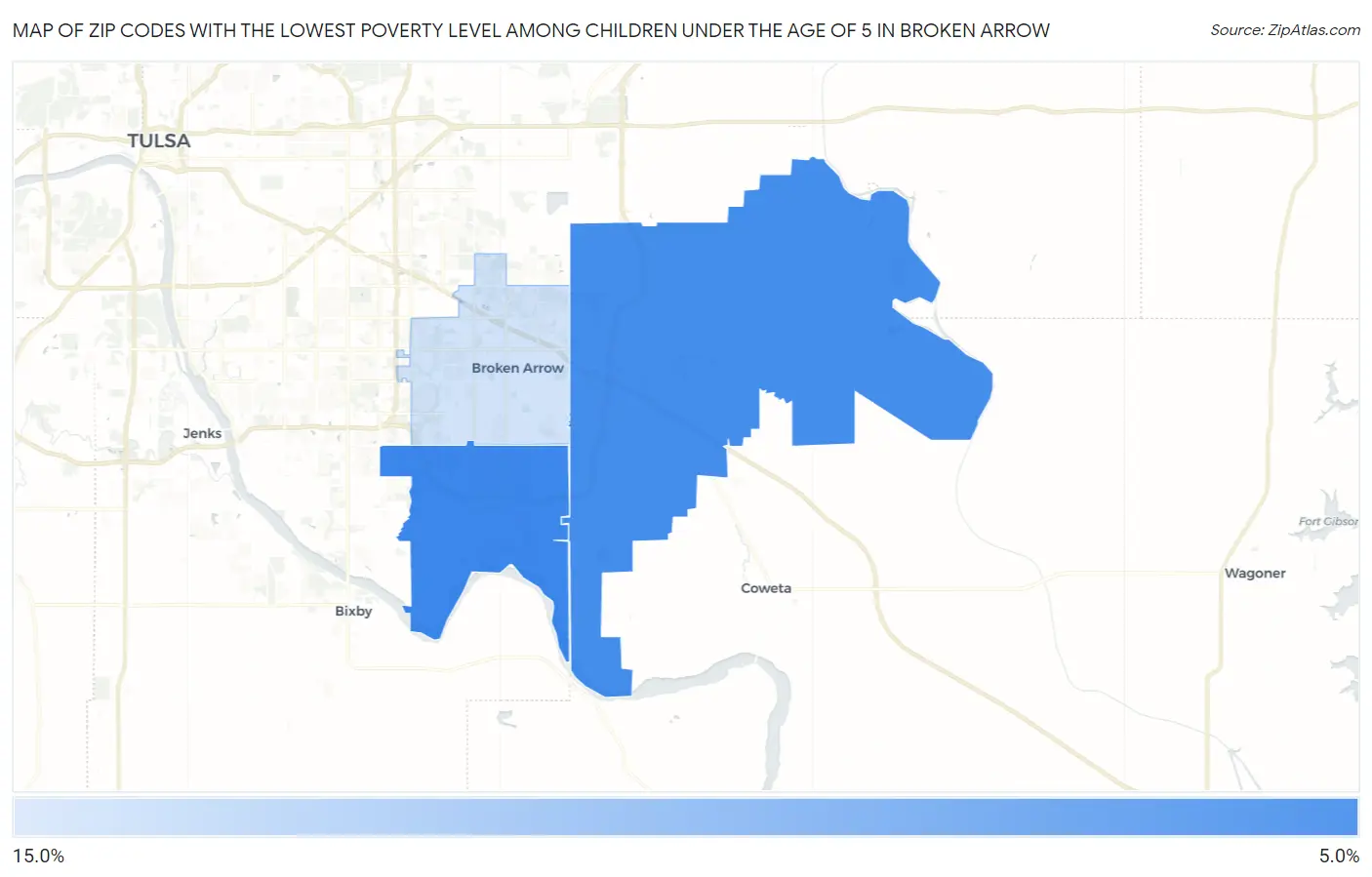 Zip Codes with the Lowest Poverty Level Among Children Under the Age of 5 in Broken Arrow Map
