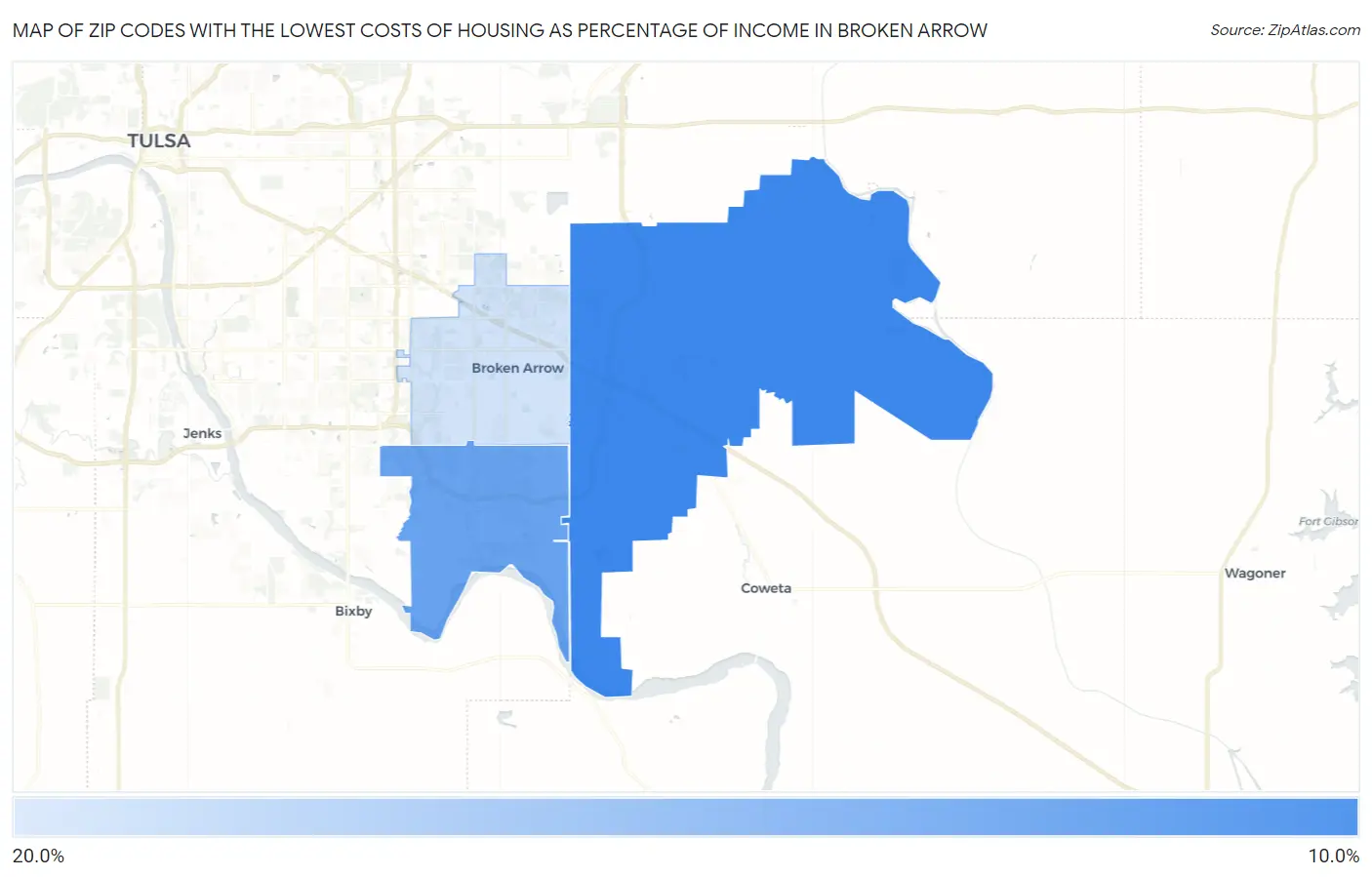 Zip Codes with the Lowest Costs of Housing as Percentage of Income in Broken Arrow Map