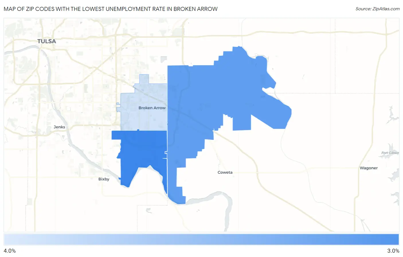 Zip Codes with the Lowest Unemployment Rate in Broken Arrow Map