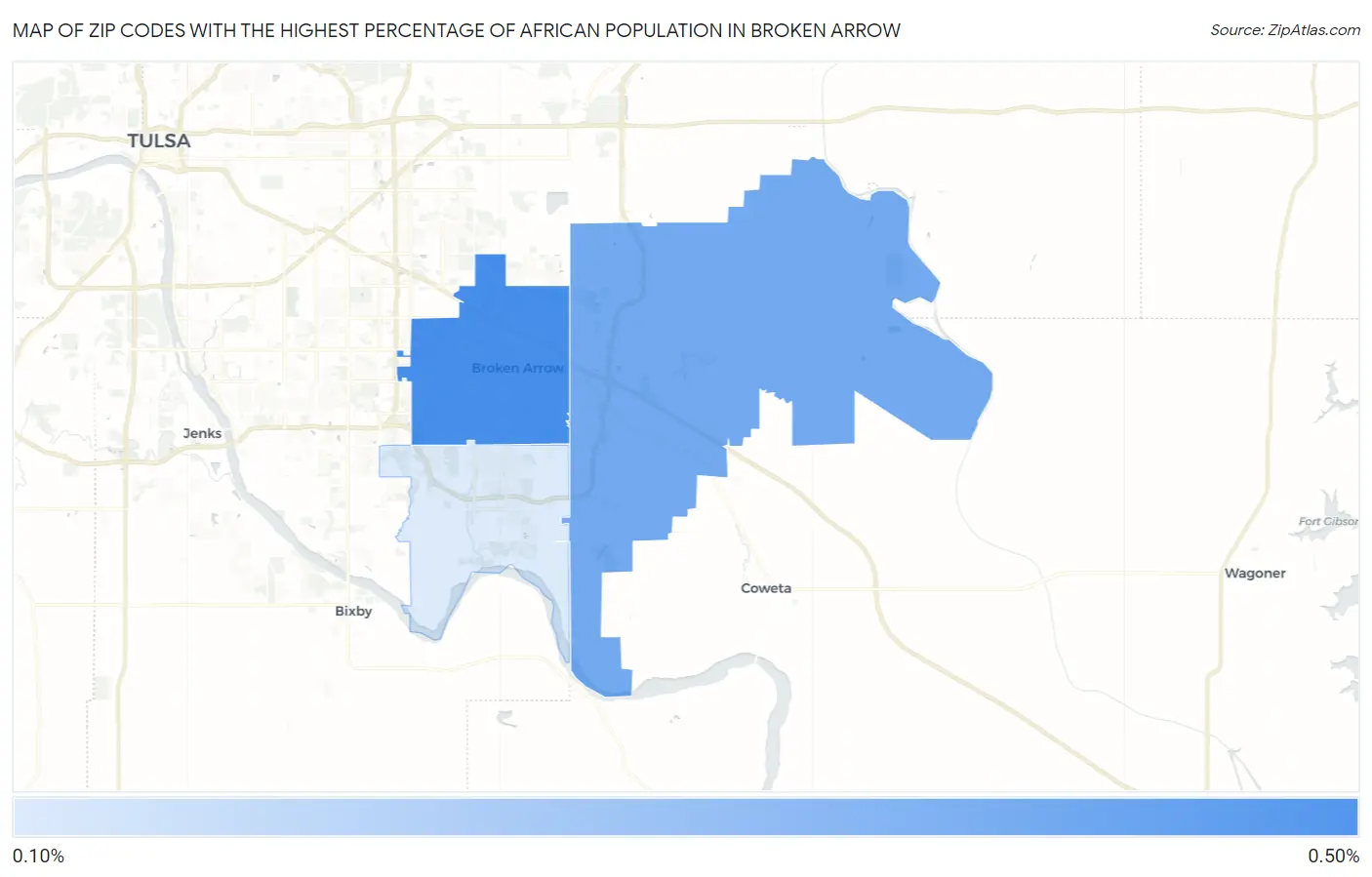 Zip Codes with the Highest Percentage of African Population in Broken Arrow Map
